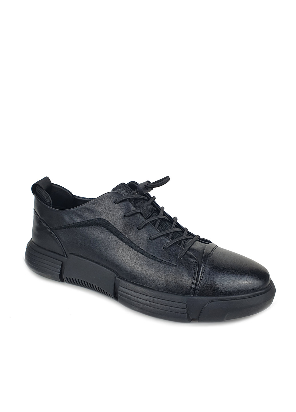 Чоловічі туфлі з натуральної шкіри чорні на гумці-шнурівці Cosottinni туфли (252453300)