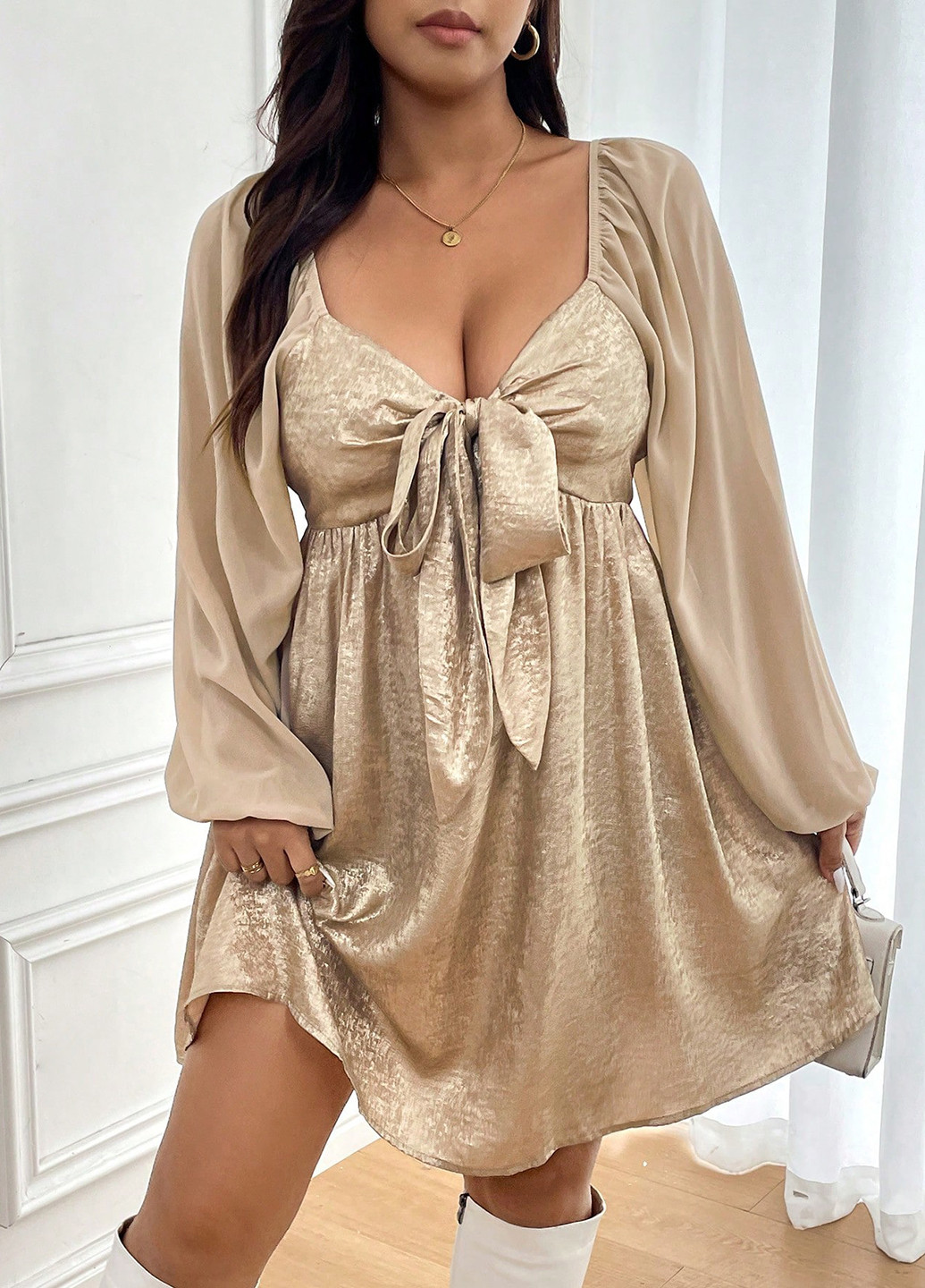 Золотой кэжуал платье а-силуэт SHEIN однотонное