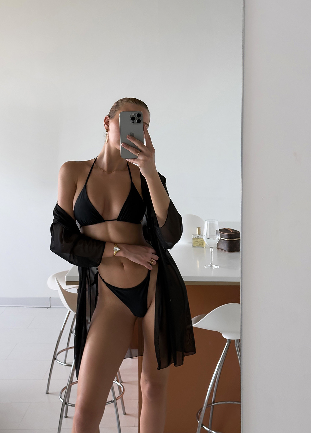 Чорний літній пляжний комплект жіночий (купальник, накидка) бікіні, роздільний NOVA VEGA