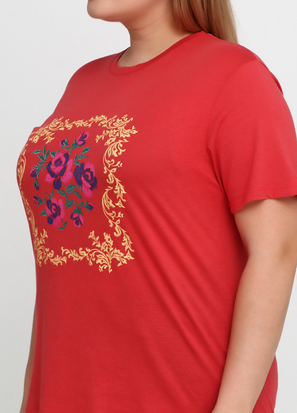 Светло-красная летняя футболка Bir Kim