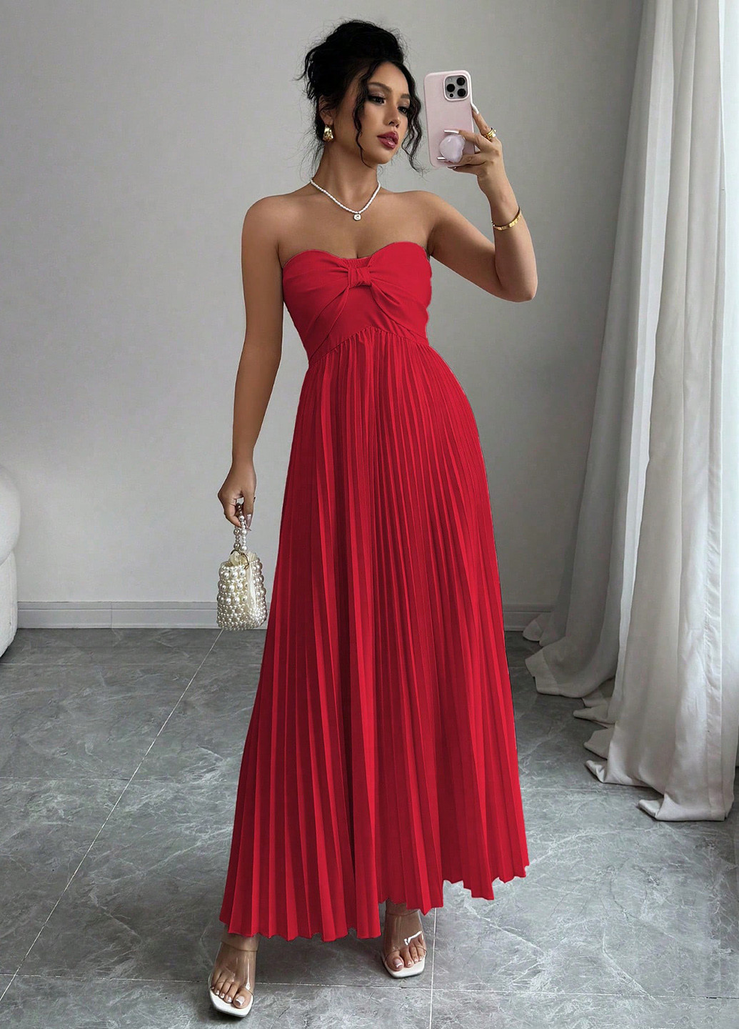Червона коктейльна, вечірня сукня з відкритими плечима SHEIN однотонна