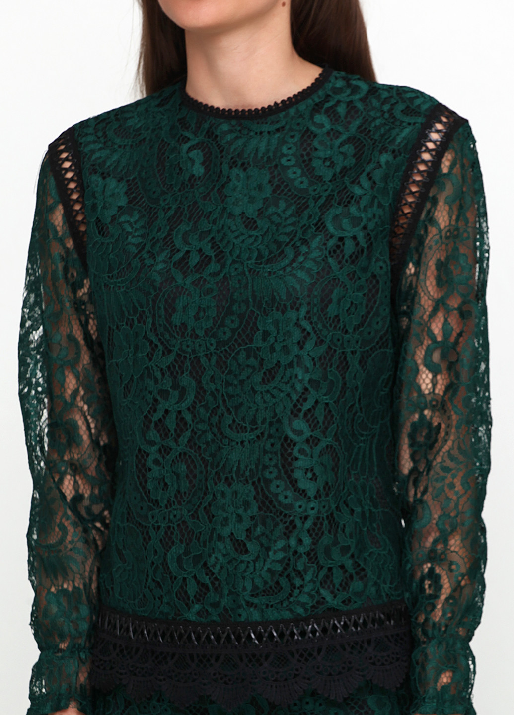 Костюм (блуза, юбка) Y-TWO юбочный орнамент темно-зелёный деловой
