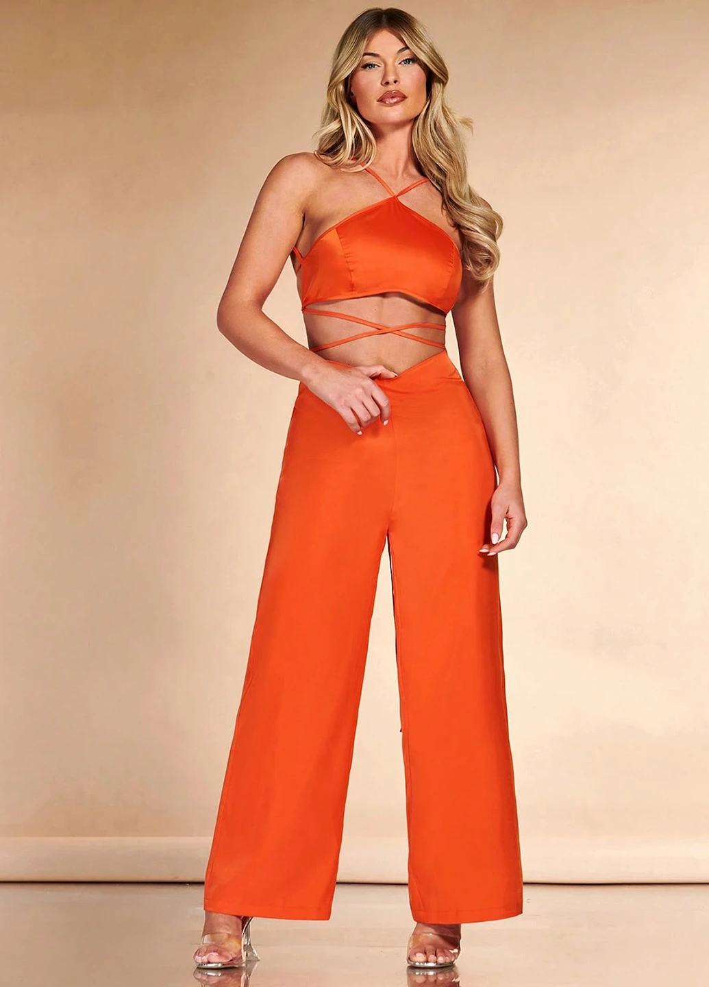 Комбінезон SHEIN комбінезон-брюки однотонний помаранчевий вечірній поліестер