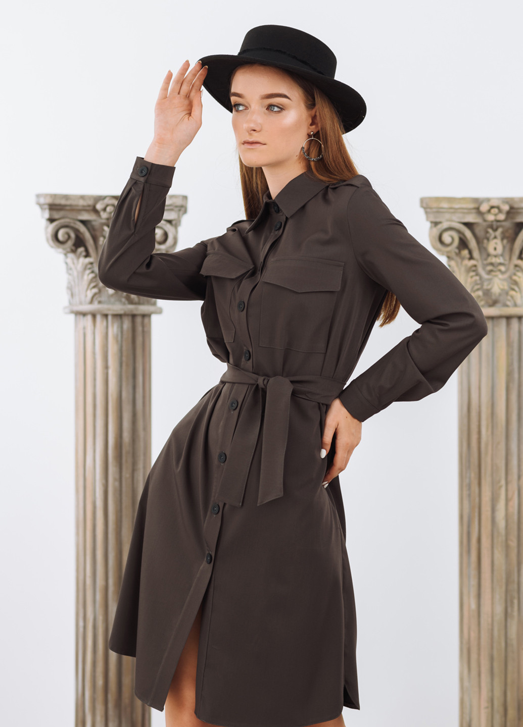 Темно-коричнева кежуал сукня сорочка Azuri однотонна