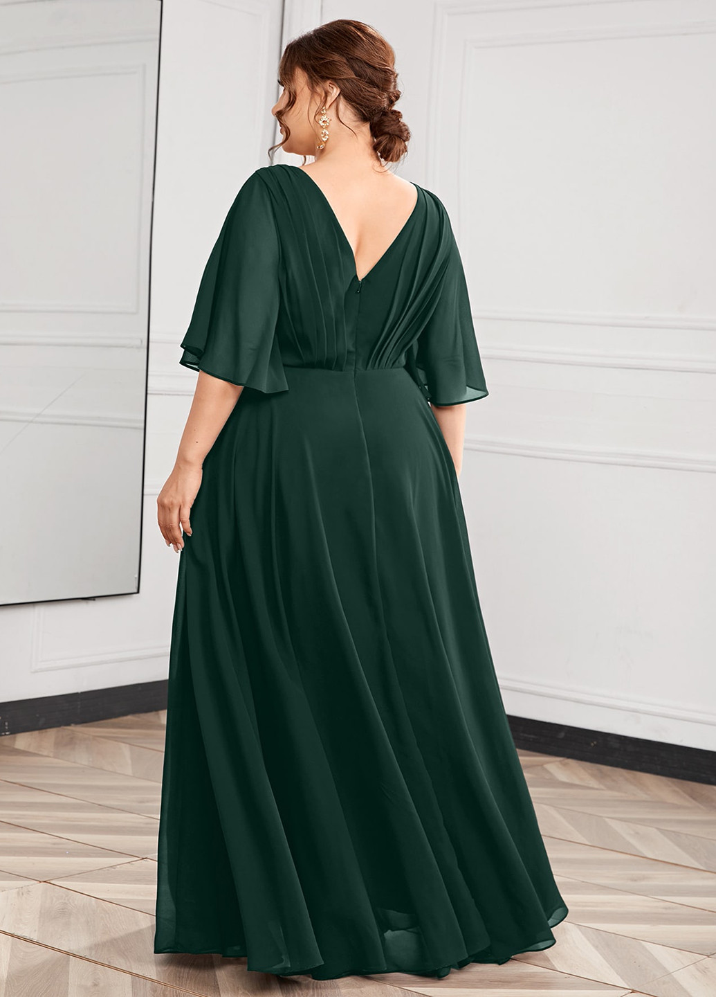 Темно-зеленое вечернее платье клеш SHEIN однотонное