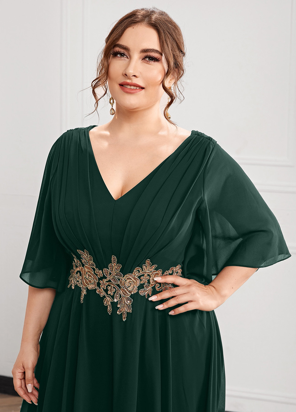 Темно-зеленое вечернее платье клеш SHEIN однотонное