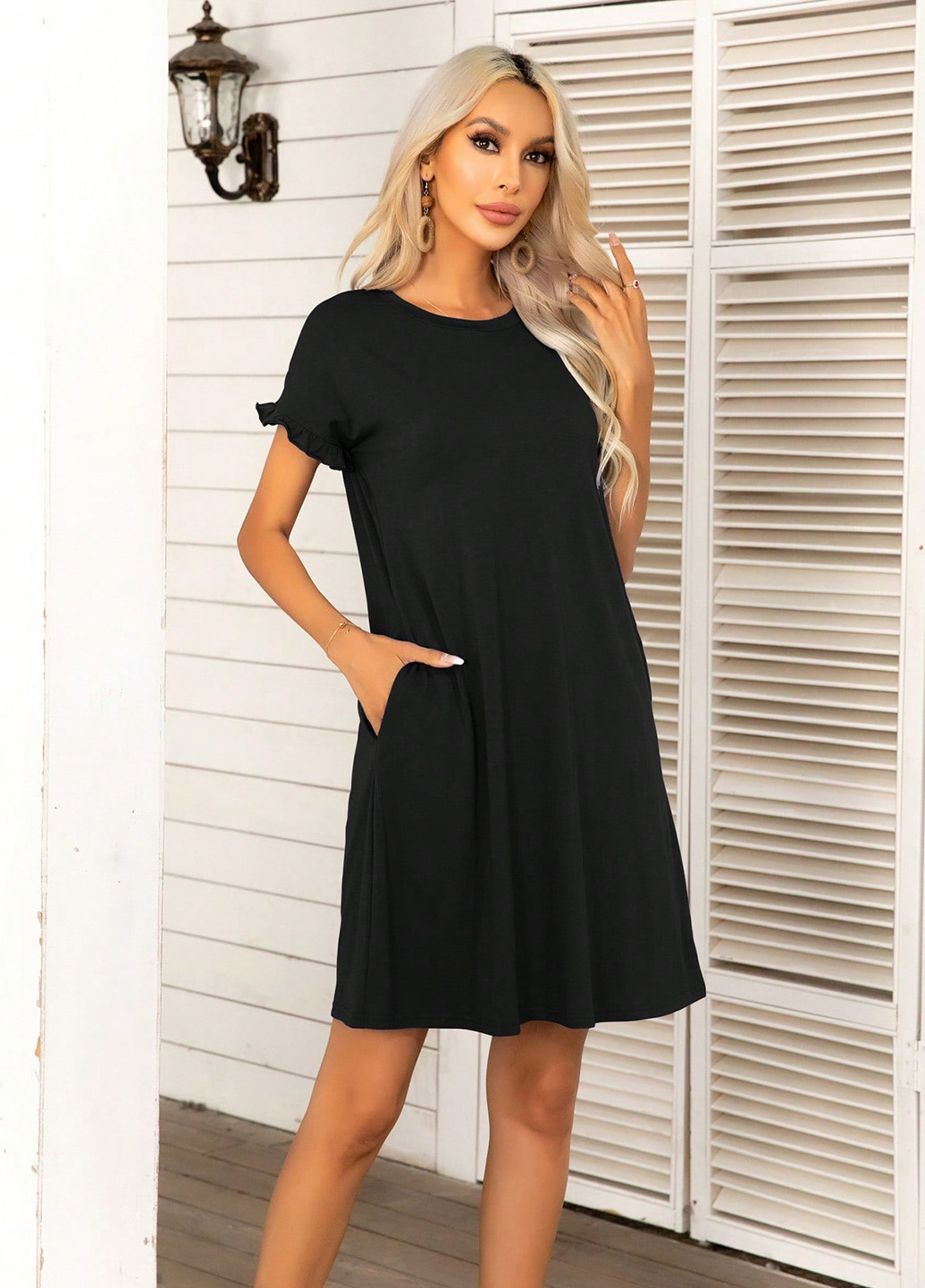 Чорна кежуал сукня сукня-футболка, а-силует SHEIN однотонна