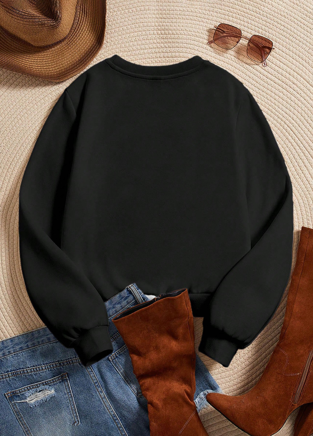 Черный свитшот SHEIN надпись без декора (332709292)