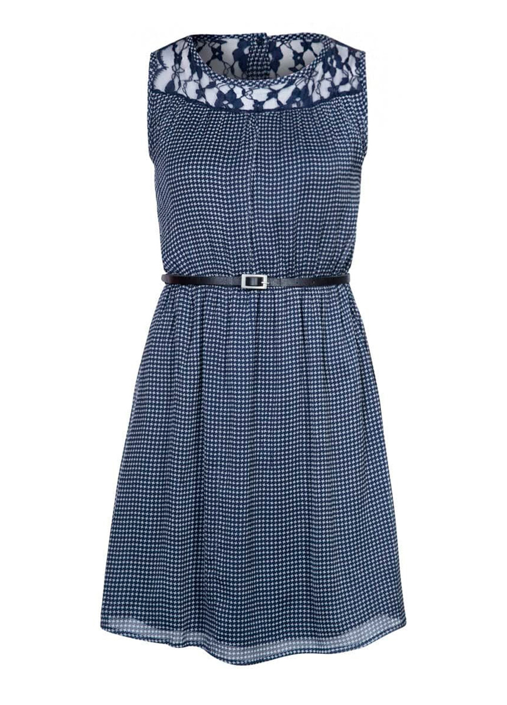 Синее повседневный женское легкое летнее шифоновое платье бэби долл Vila однотонное