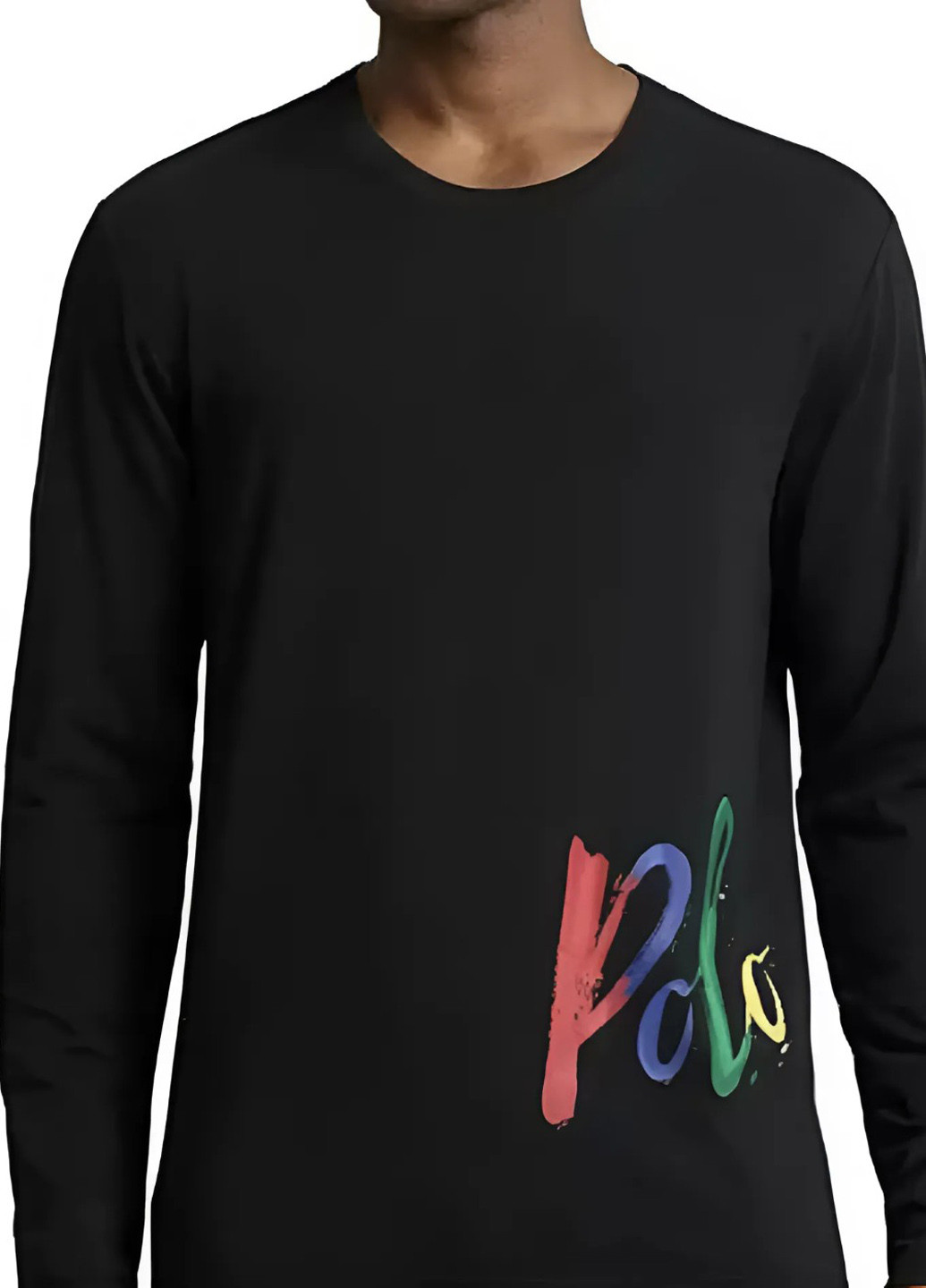 Лонгслів Ralph Lauren логотип чорний кежуали бавовна, трикотаж