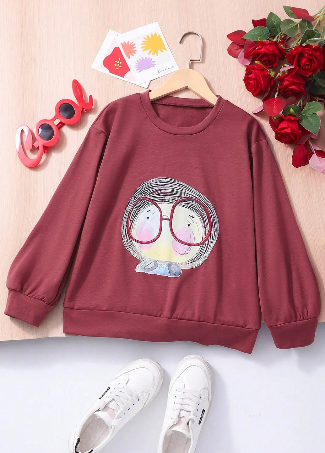 SHEIN свитшот рисунок бордовый кэжуал полиэстер