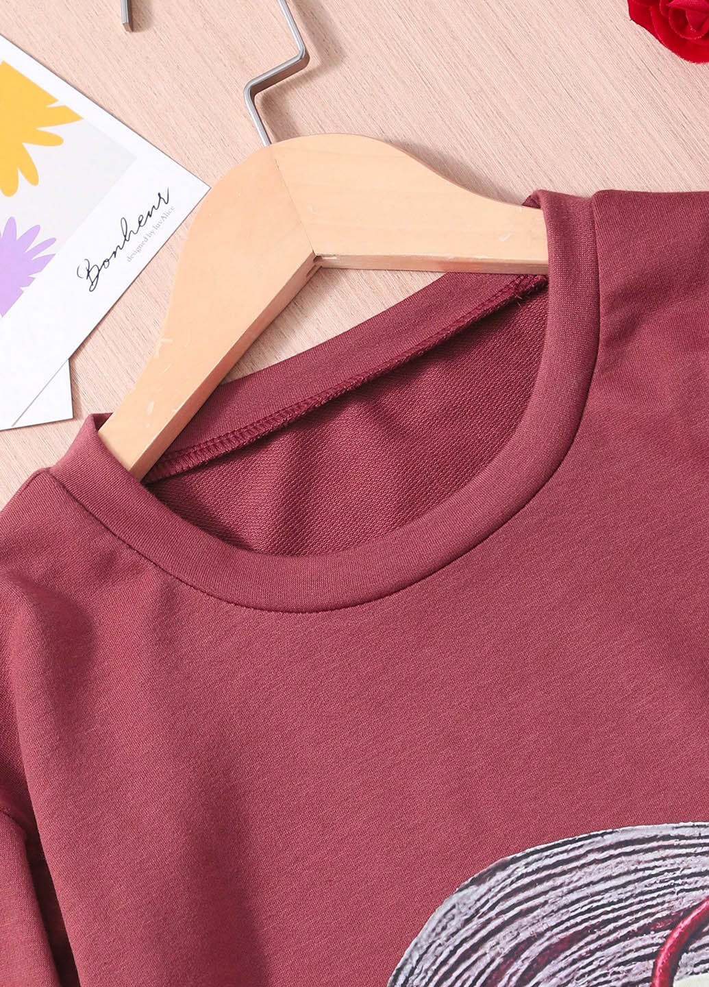 SHEIN свитшот рисунок бордовый кэжуал полиэстер