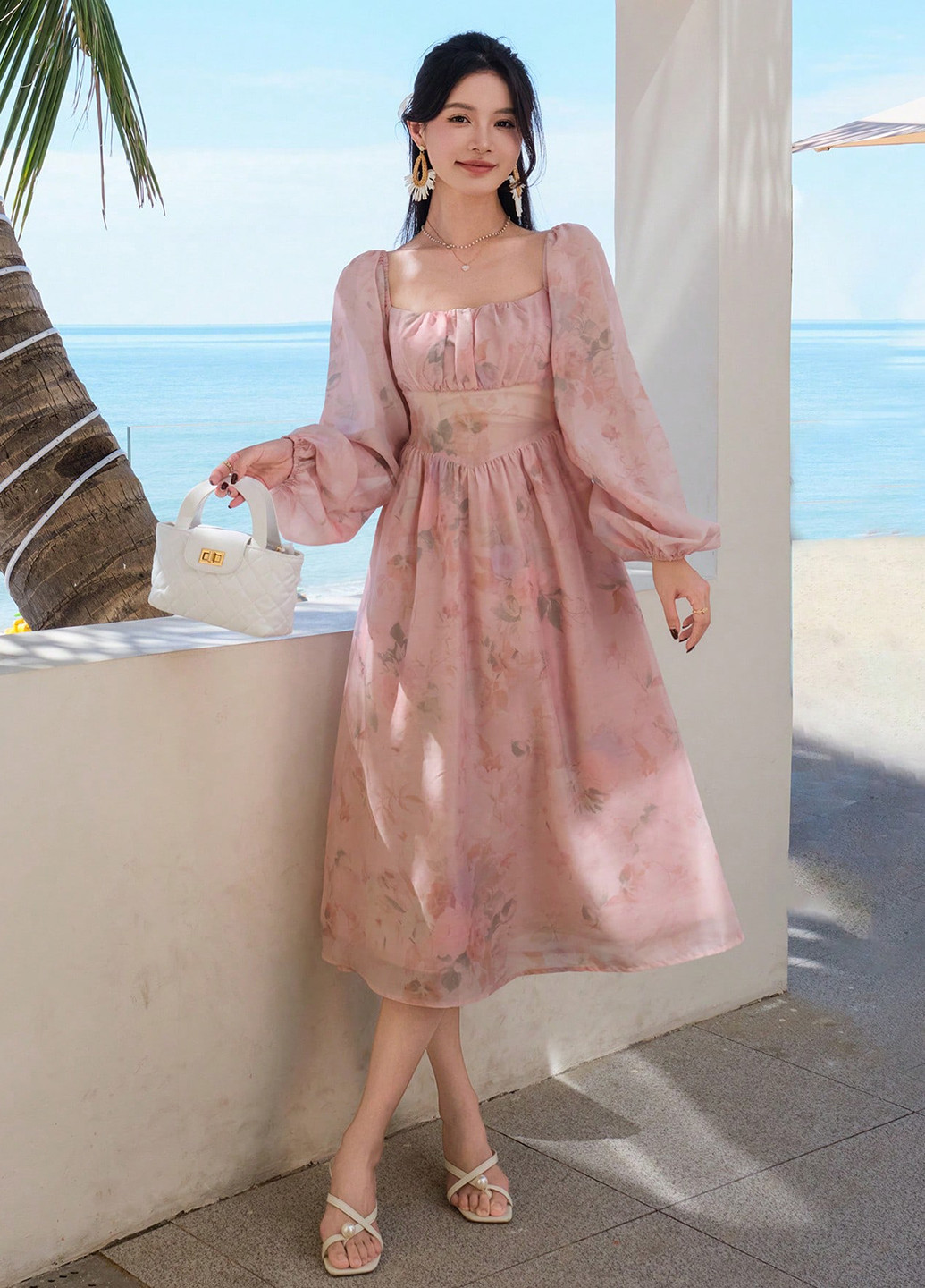 Розовое праздничный платье клеш SHEIN с цветочным принтом