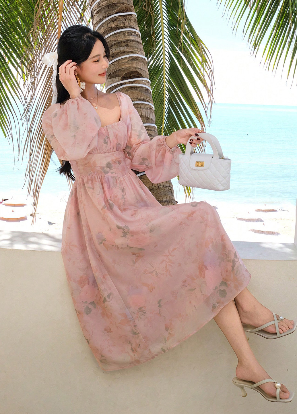 Розовое праздничный платье клеш SHEIN с цветочным принтом