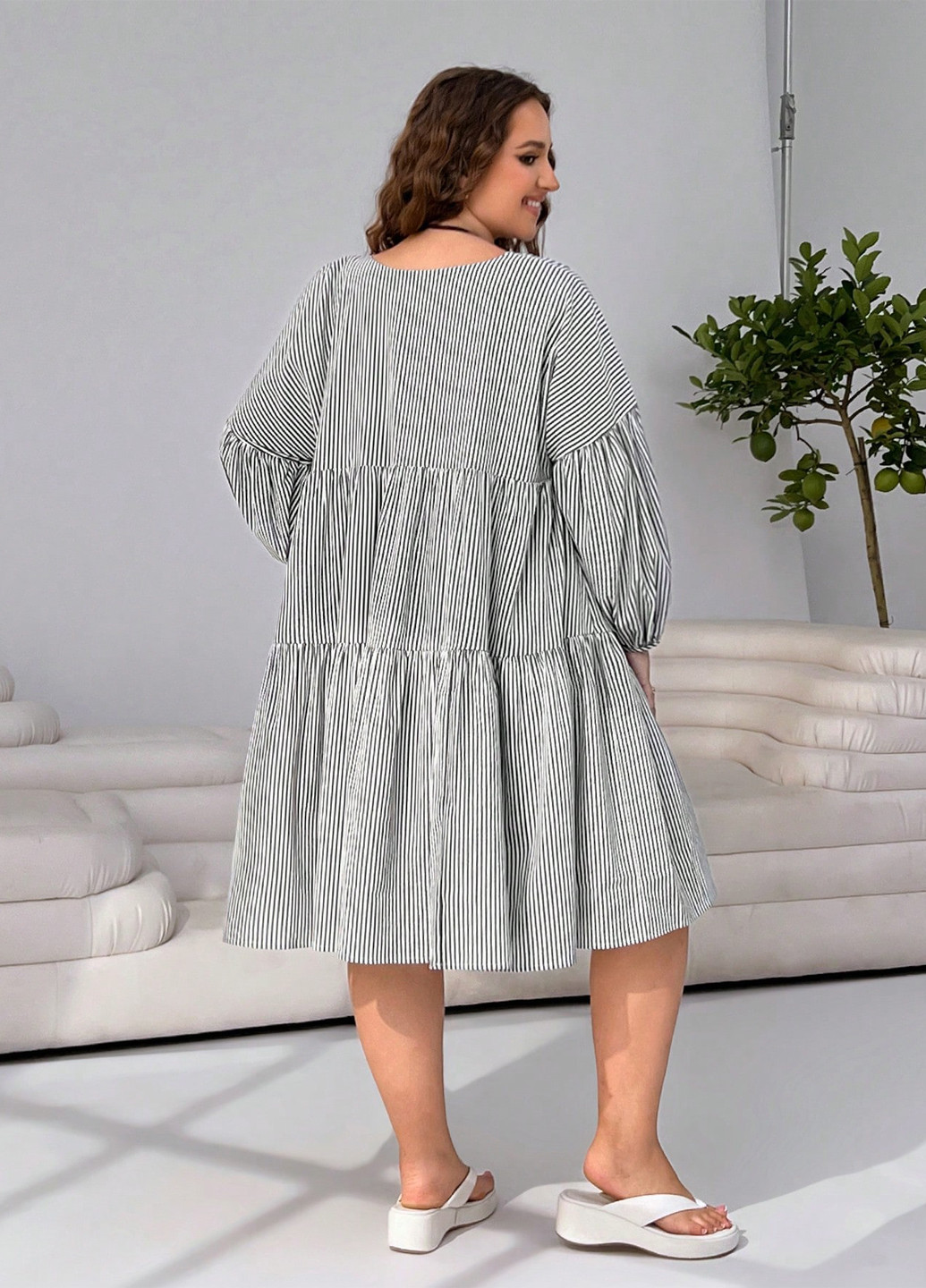 Чорно-білий кежуал сукня оверсайз SHEIN в смужку