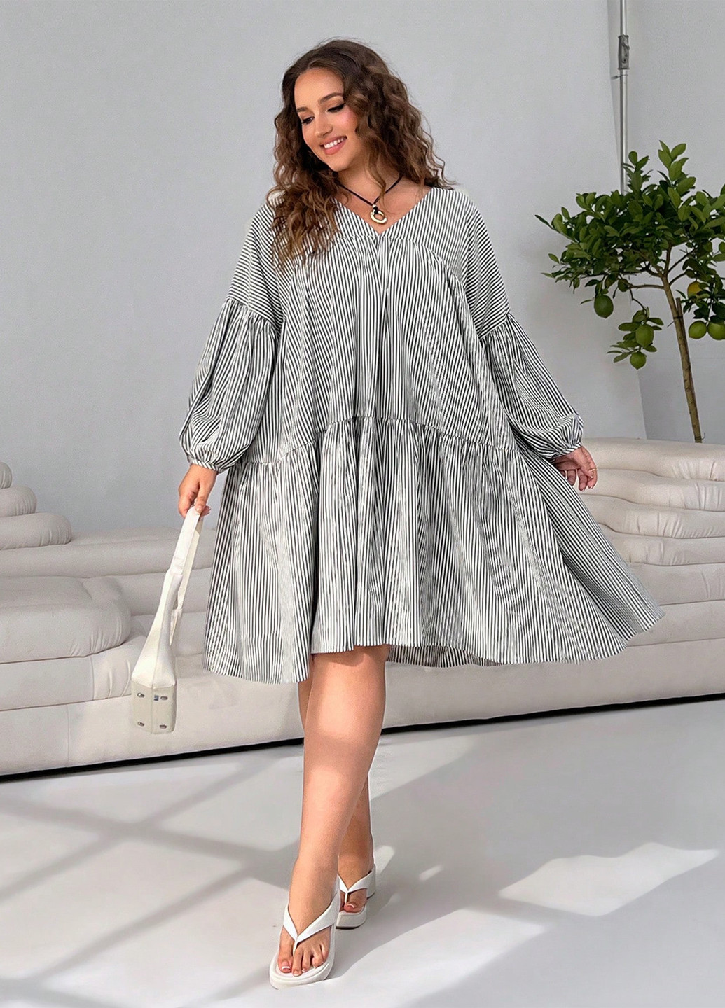 Чорно-білий кежуал сукня оверсайз SHEIN в смужку