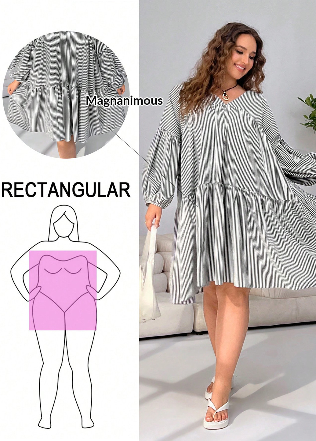 Чорно-білий кежуал сукня оверсайз SHEIN в смужку