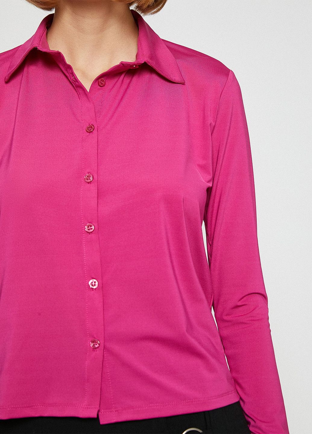 Фуксиновая (цвета Фуксия) кэжуал рубашка однотонная KOTON