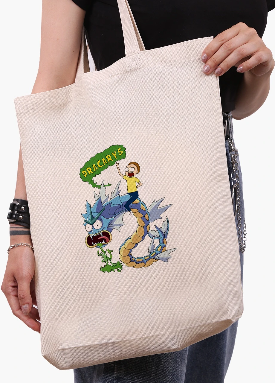 Еко сумка шоппер біла Рік і Морті (Dracarys Rick and Morty) (9227-2083-WTD) Еко сумка шоппер біла 41*39*8 см MobiPrint (215977446)