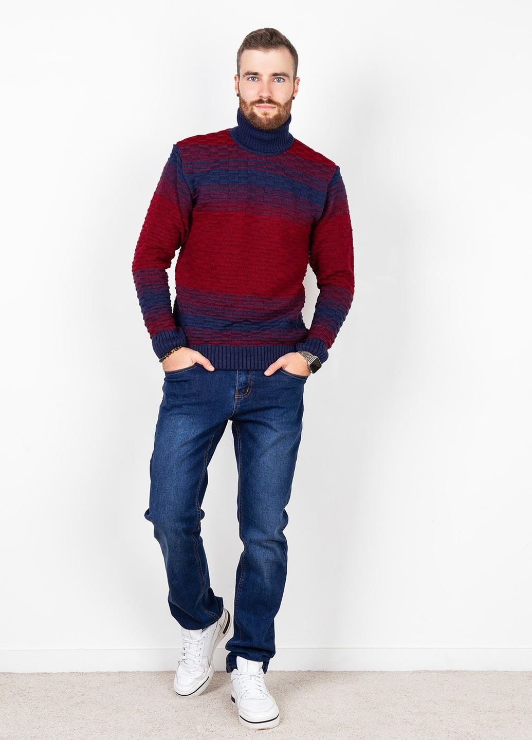 Бордовый демисезонный свитер мужской джемпер ISSA PLUS GN4-72