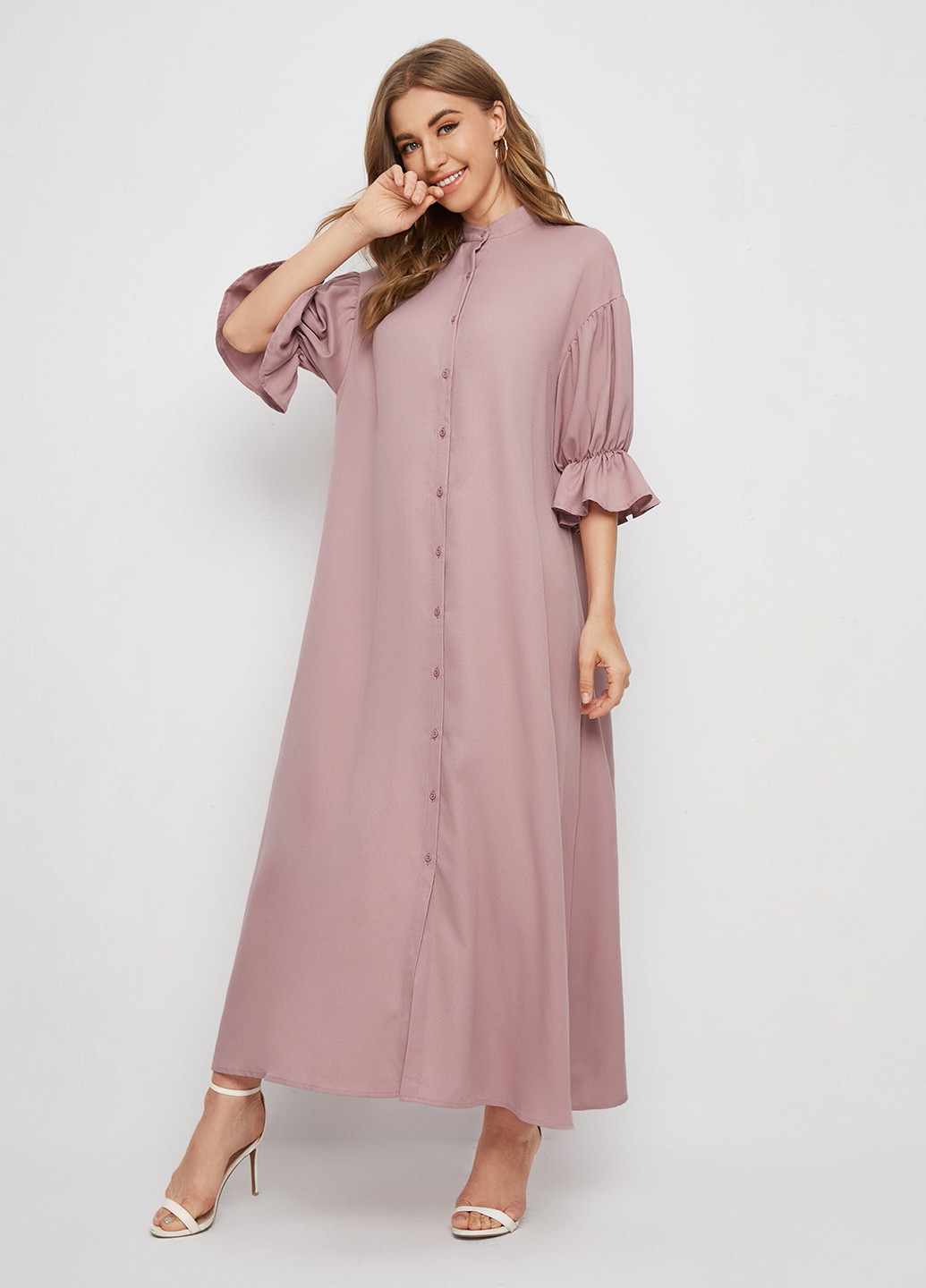 Пудровое кэжуал платье а-силуэт SHEIN однотонное