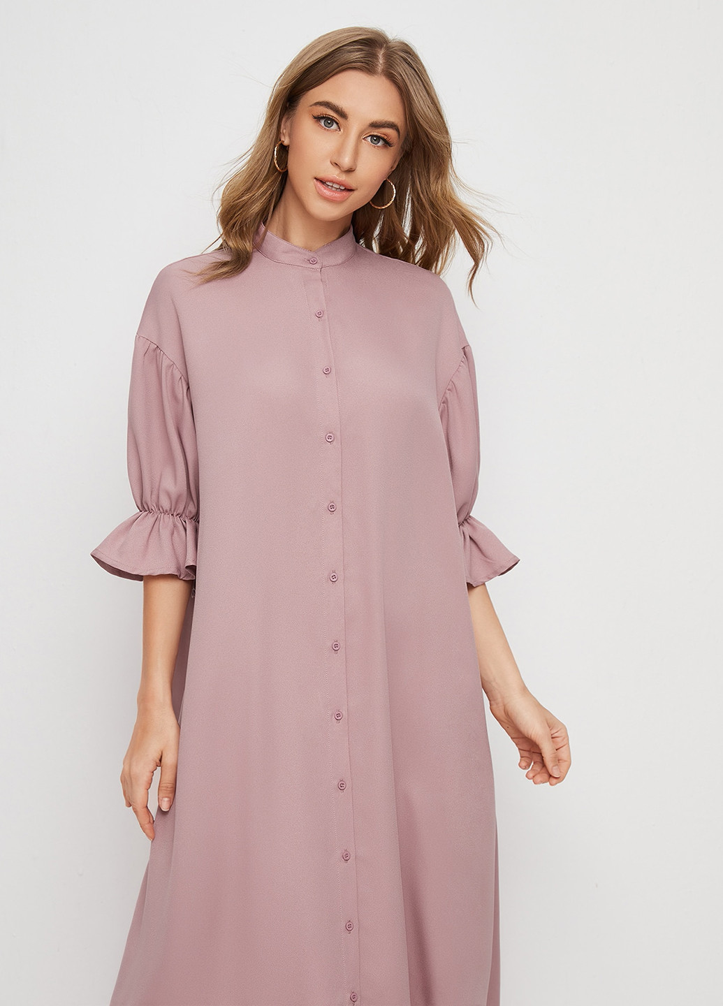 Пудровое кэжуал платье а-силуэт SHEIN однотонное
