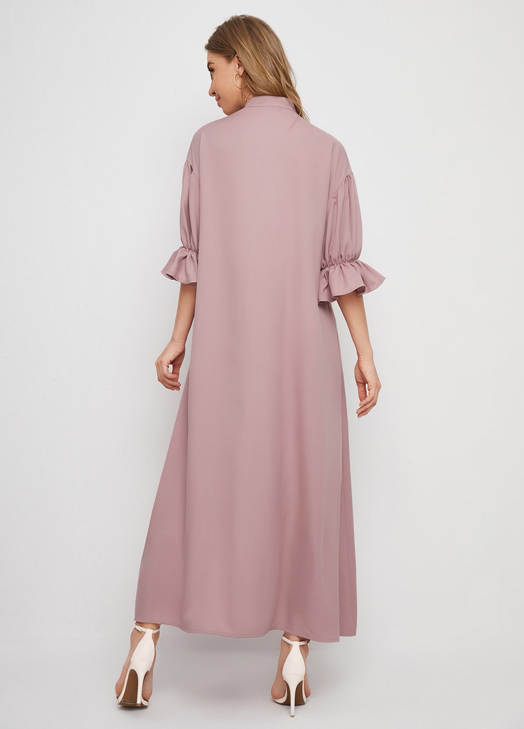 Пудровое кэжуал платье а-силуэт SHEIN однотонное