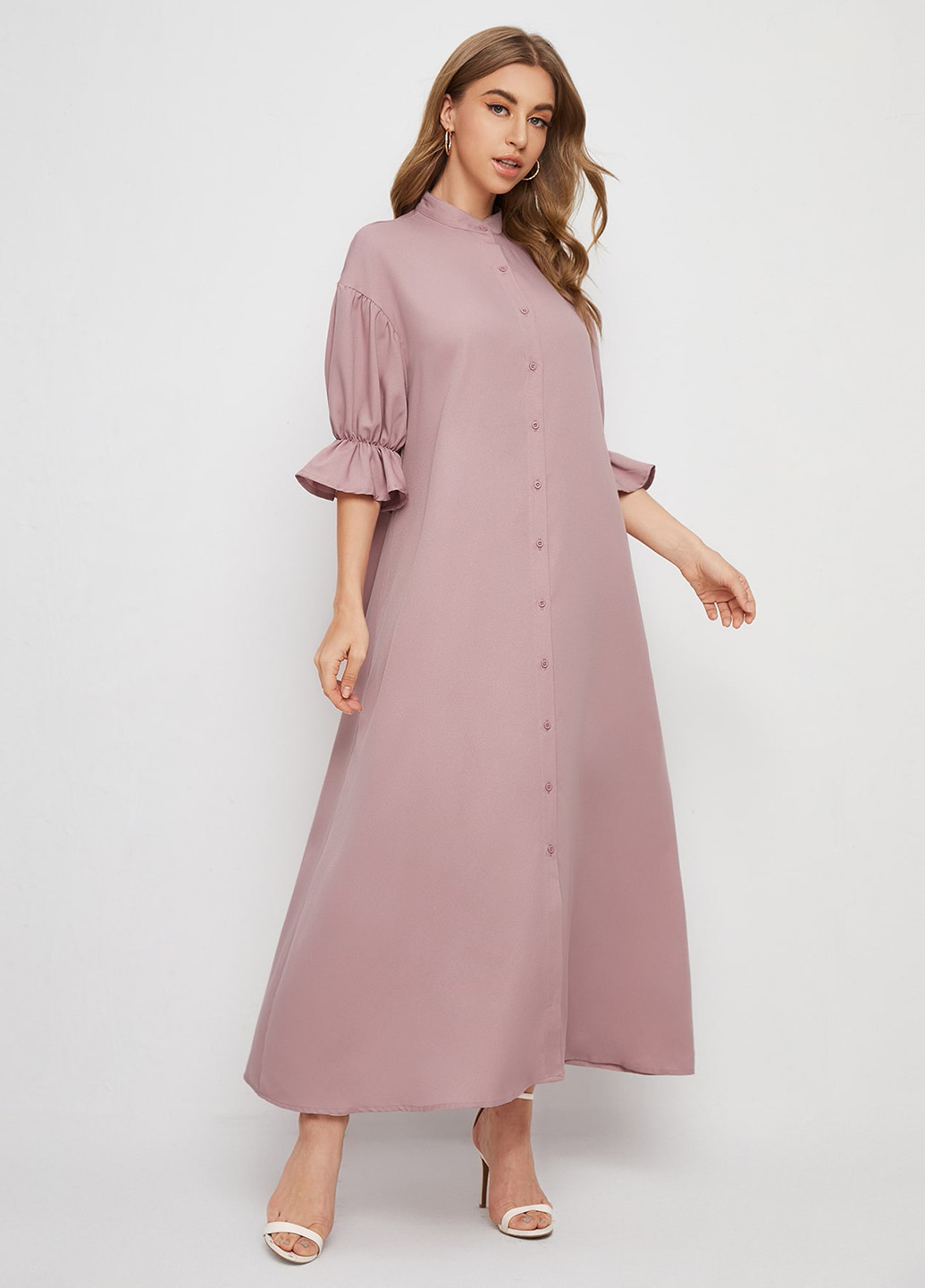 Пудровое кэжуал платье а-силуэт SHEIN однотонное