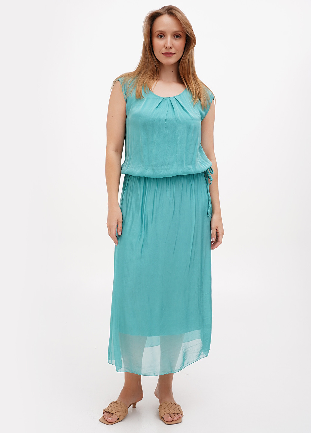 Бірюзова кежуал сукня Pura Seta однотонна