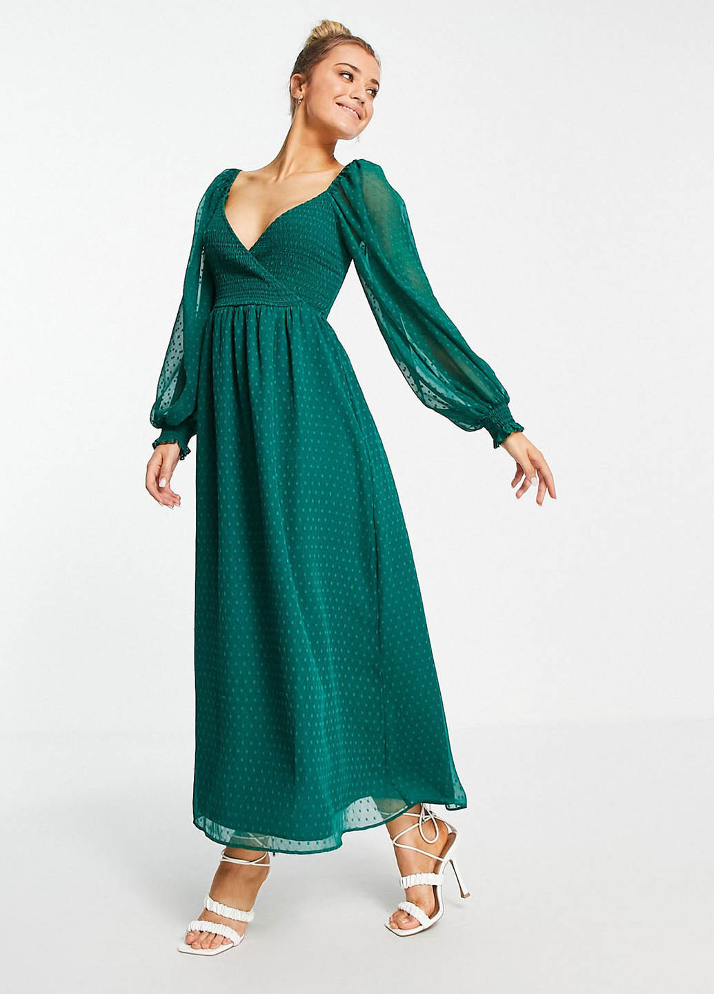Зеленое кэжуал платье на запах Asos однотонное