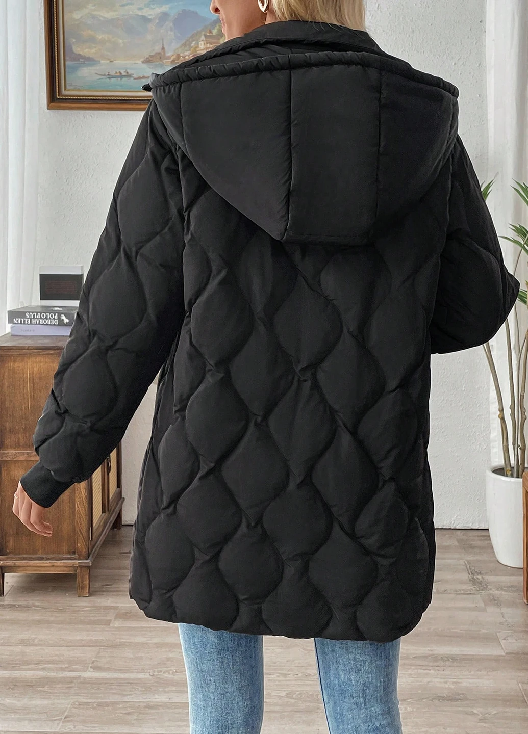 Черный зимний Пуховик SHEIN