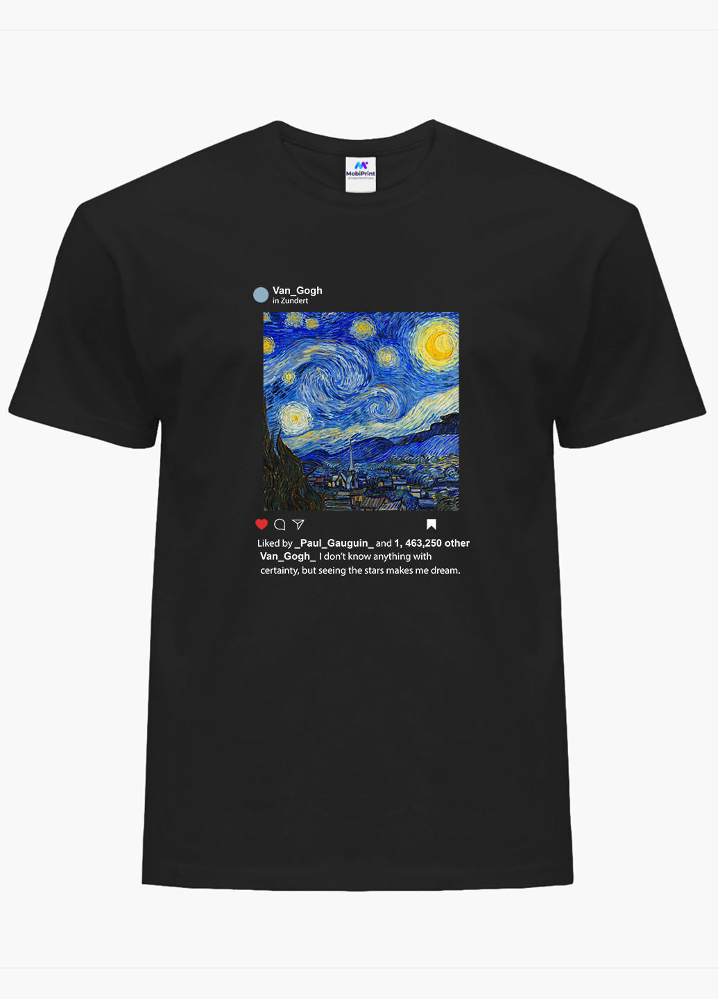 Черная футболка мужская инстаграм звёздная ночь винсент ван гог (instagram van gogh) (9223-2965-1) xxl MobiPrint