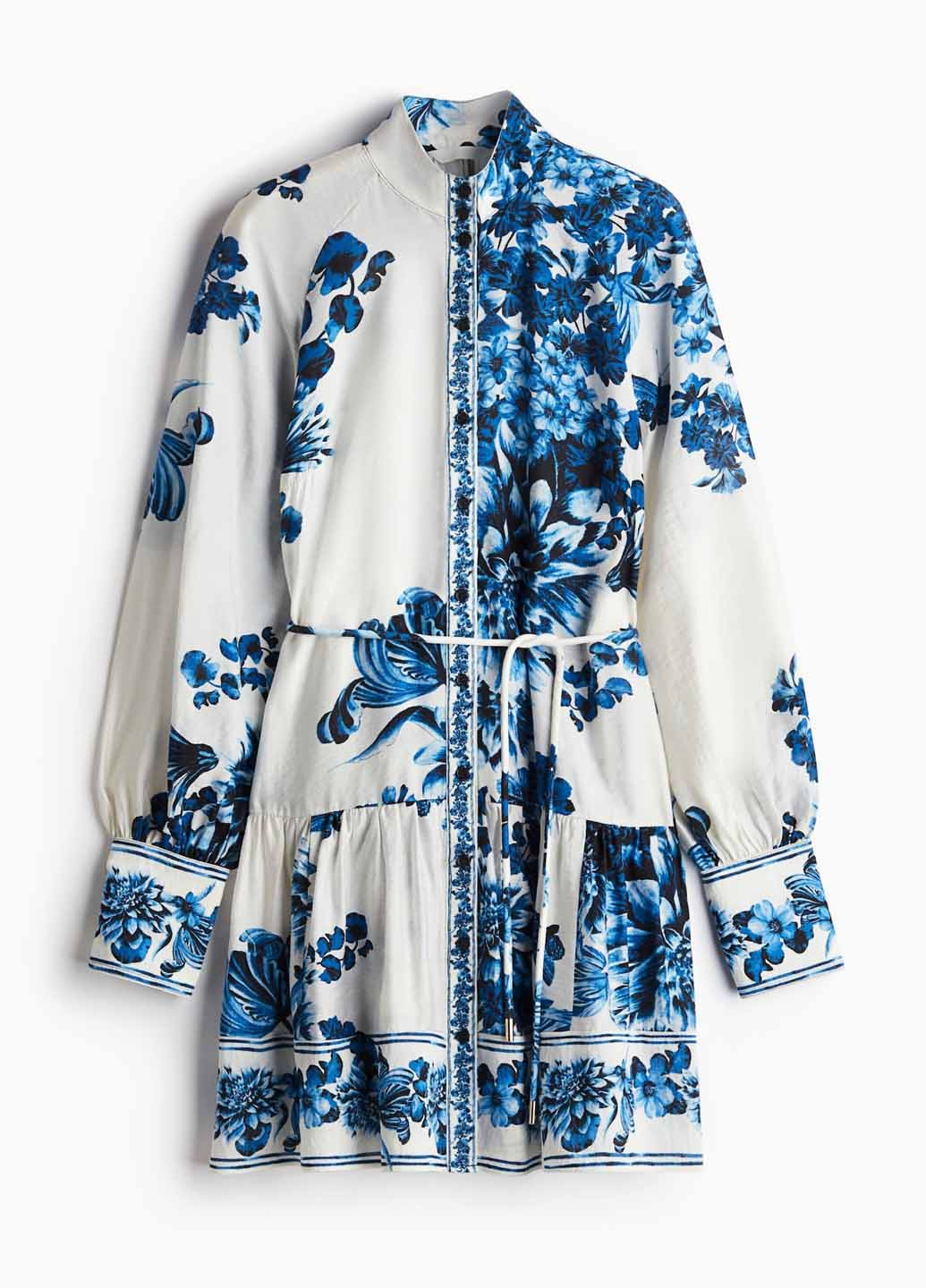 Синее кэжуал платье клеш H&M с цветочным принтом