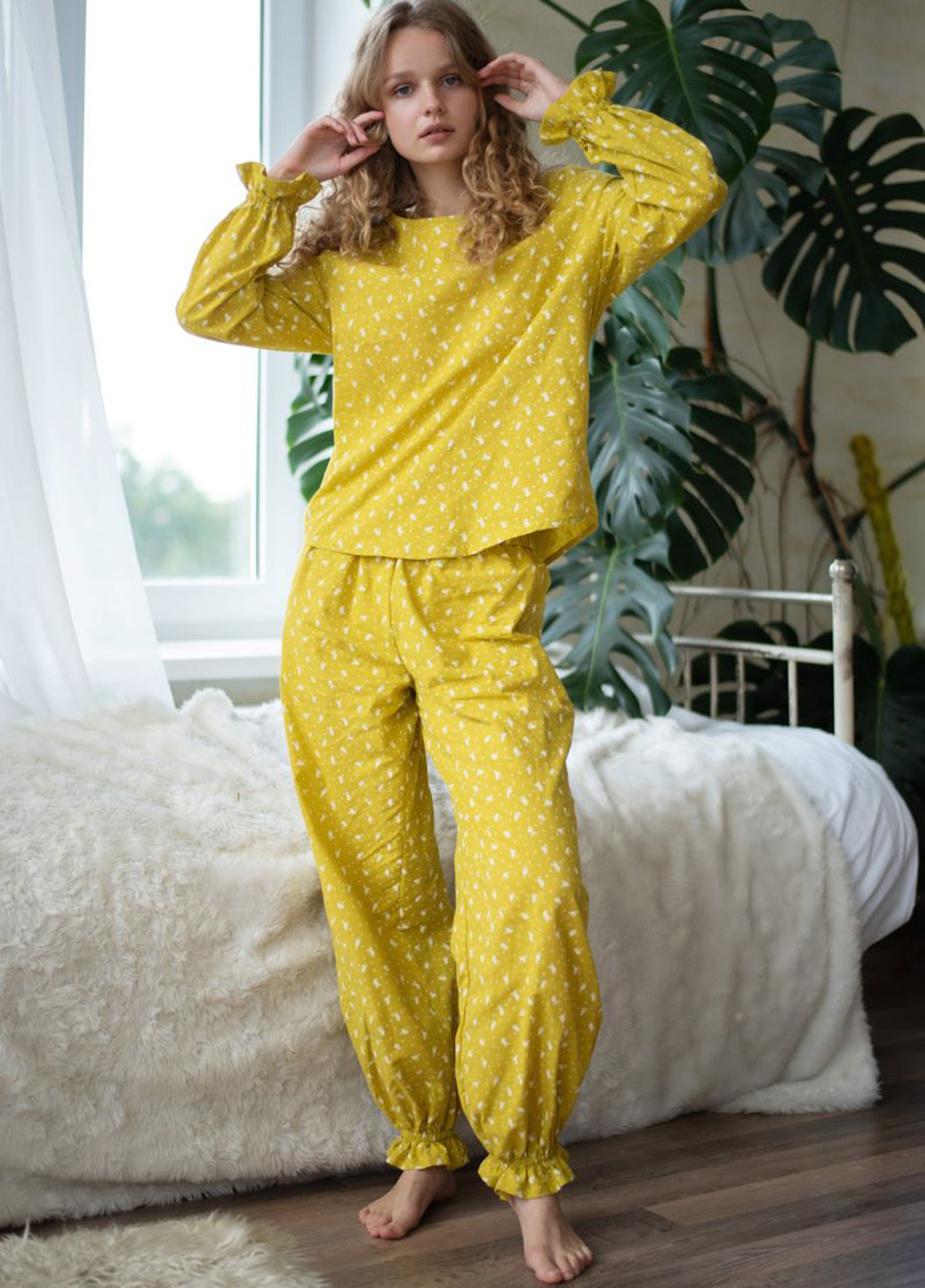 Желтая всесезон пижама (рубашка, брюки) рубашка + брюки Silence