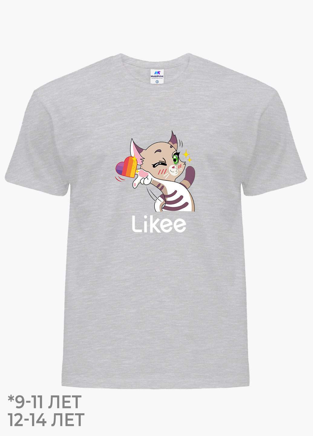 Светло-серая демисезонная футболка детская лайк котик (likee cat)(9224-1032) MobiPrint