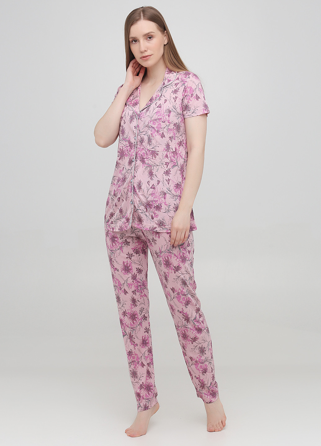 Розовая всесезон пижама (рубашка, брюки) рубашка + брюки Stil Moda