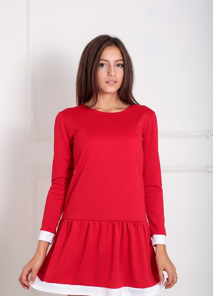 Червона кежуал повсякденна сукня з м'якого французького трикотажу з спідницею воланом bolivia Podium однотонна