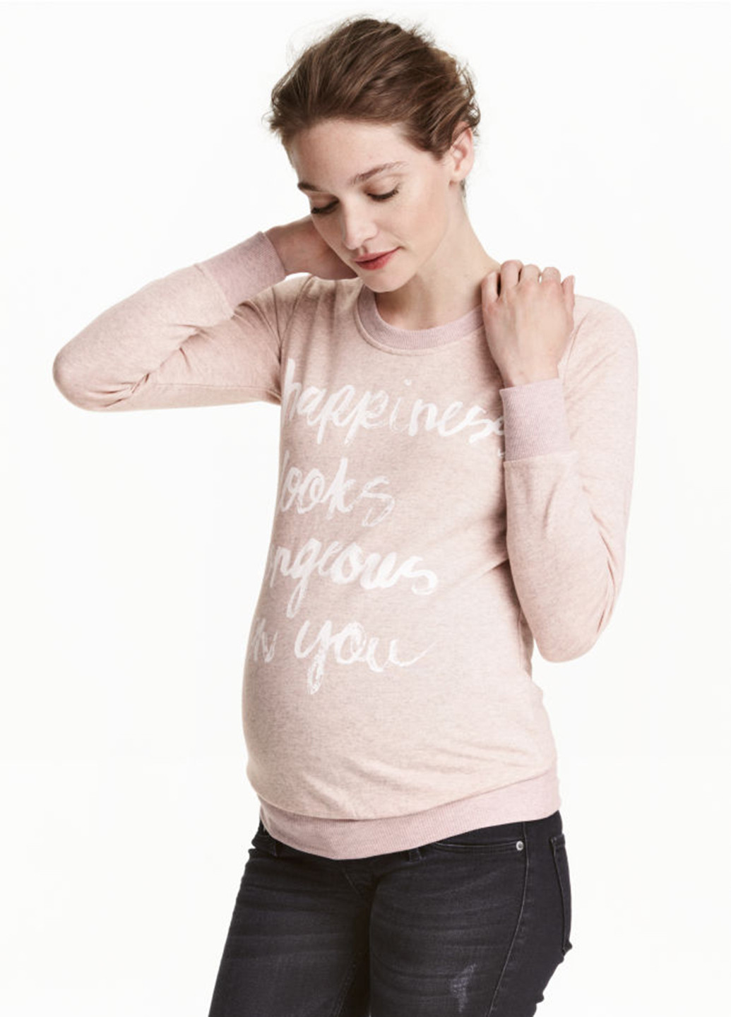 Свитшот для беременных H&M - Прямой крой надпись светло-розовый кэжуал хлопок - (179137243)