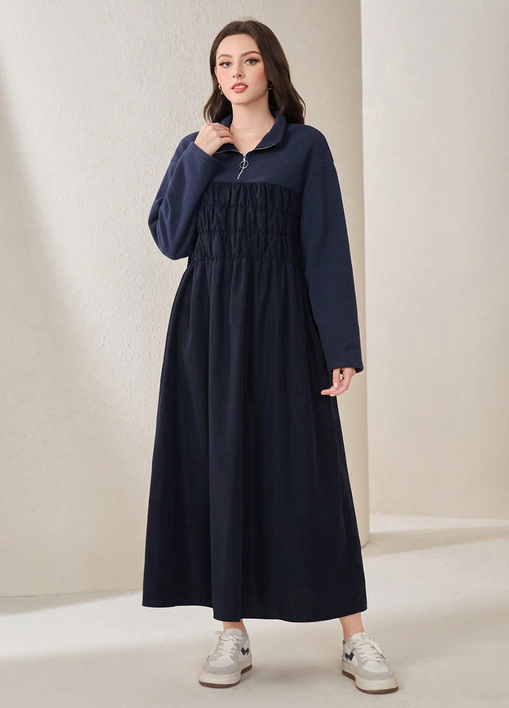 Темно-синее кэжуал платье а-силуэт SHEIN однотонное
