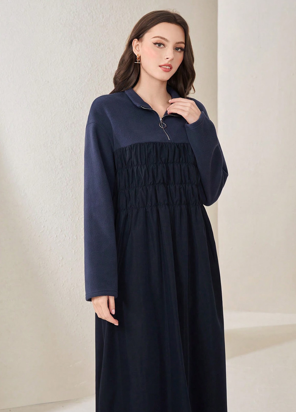 Темно-синее кэжуал платье а-силуэт SHEIN однотонное