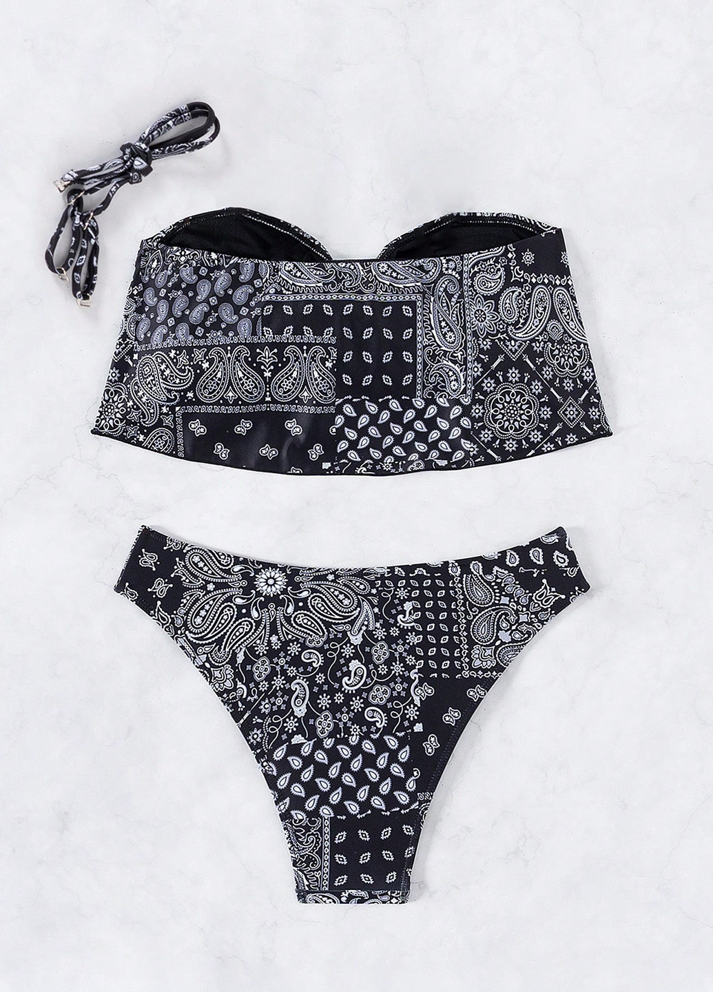 Черно-белый летний купальник (лиф, трусики) бандо, раздельный SHEIN