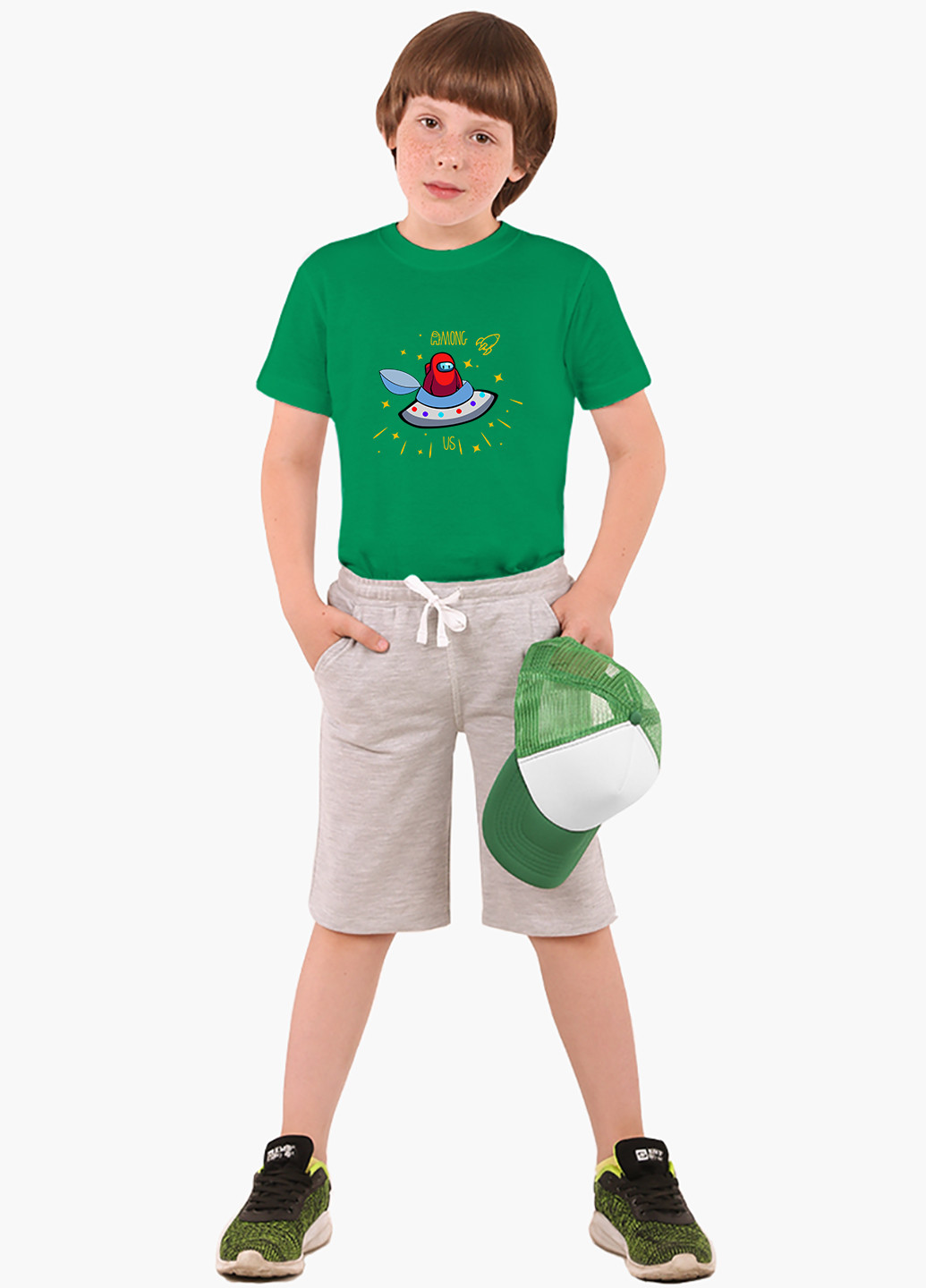 Зеленая демисезонная футболка детская амонг ас красный (among us red)(9224-2583) MobiPrint