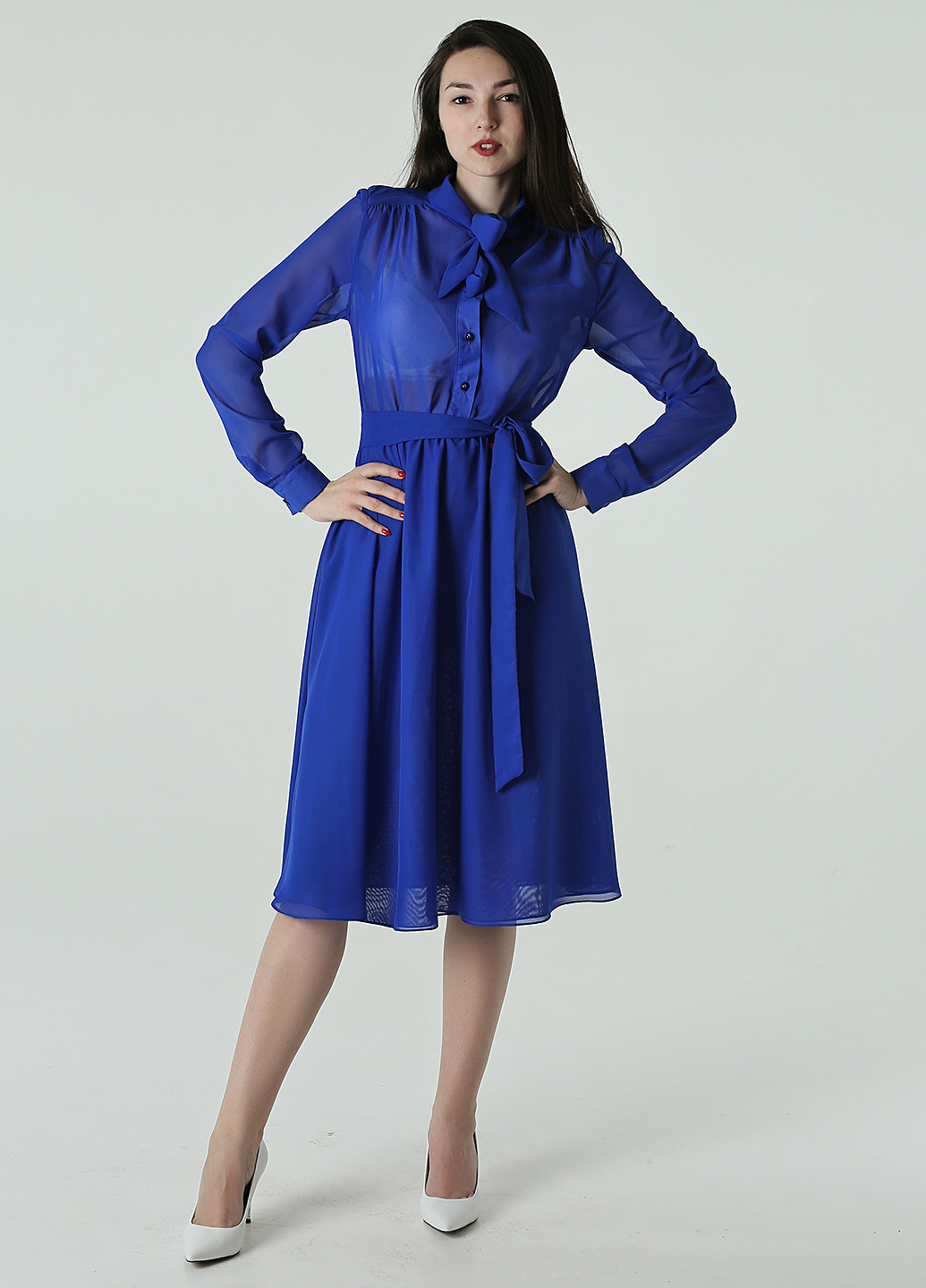 Синее деловое платье клеш Matkovska Design однотонное