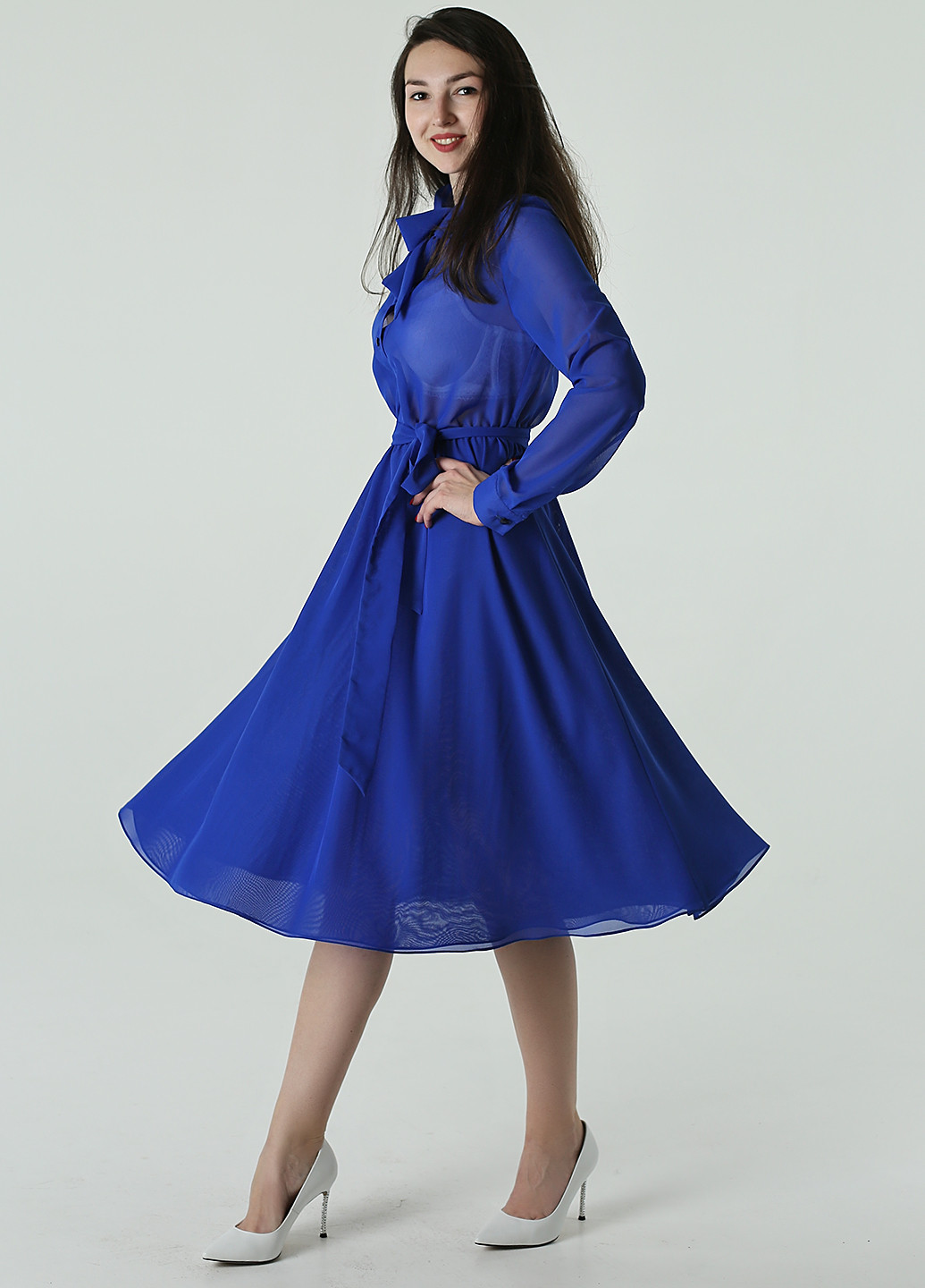 Синее деловое платье клеш Matkovska Design однотонное