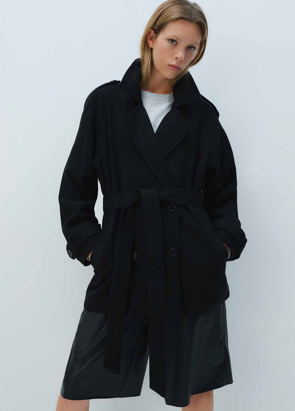 Черное демисезонное Пальто двубортное H&M