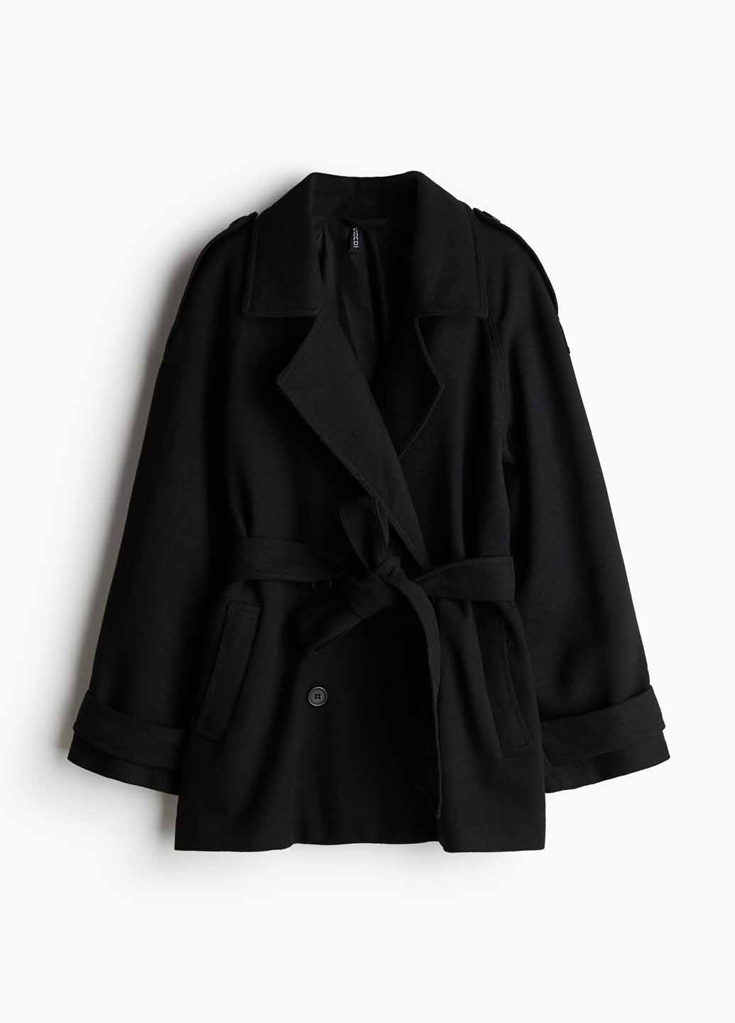 Черное демисезонное Пальто двубортное H&M