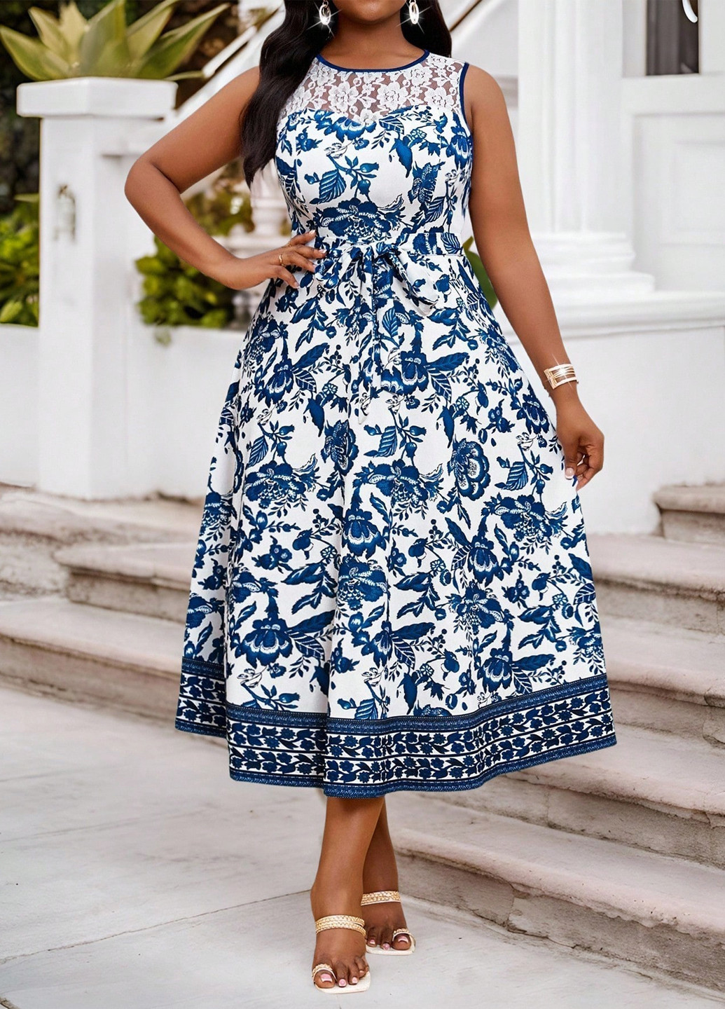 Синее кэжуал платье SHEIN с цветочным принтом