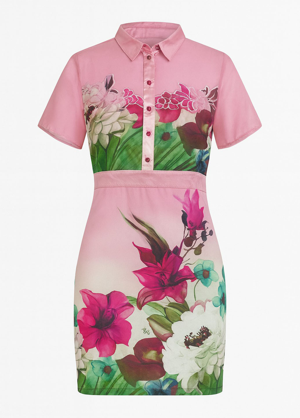 Бледно-розовое кэжуал платье рубашка, футляр Sassofono с цветочным принтом