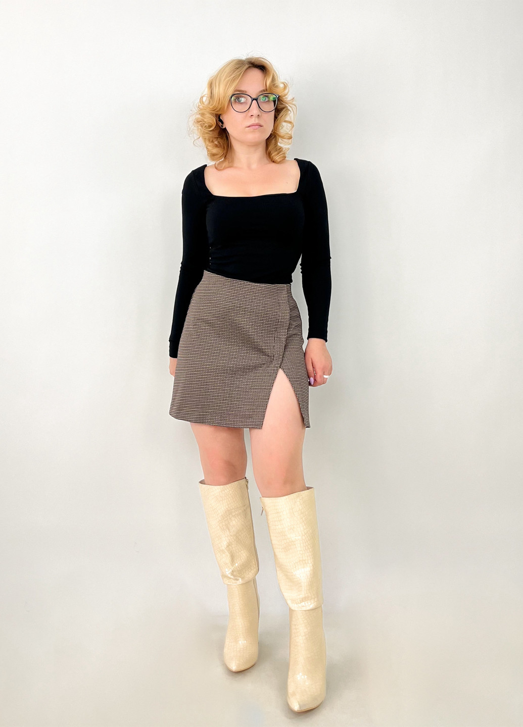 Светло-коричневая кэжуал в клетку юбка H&M на запах