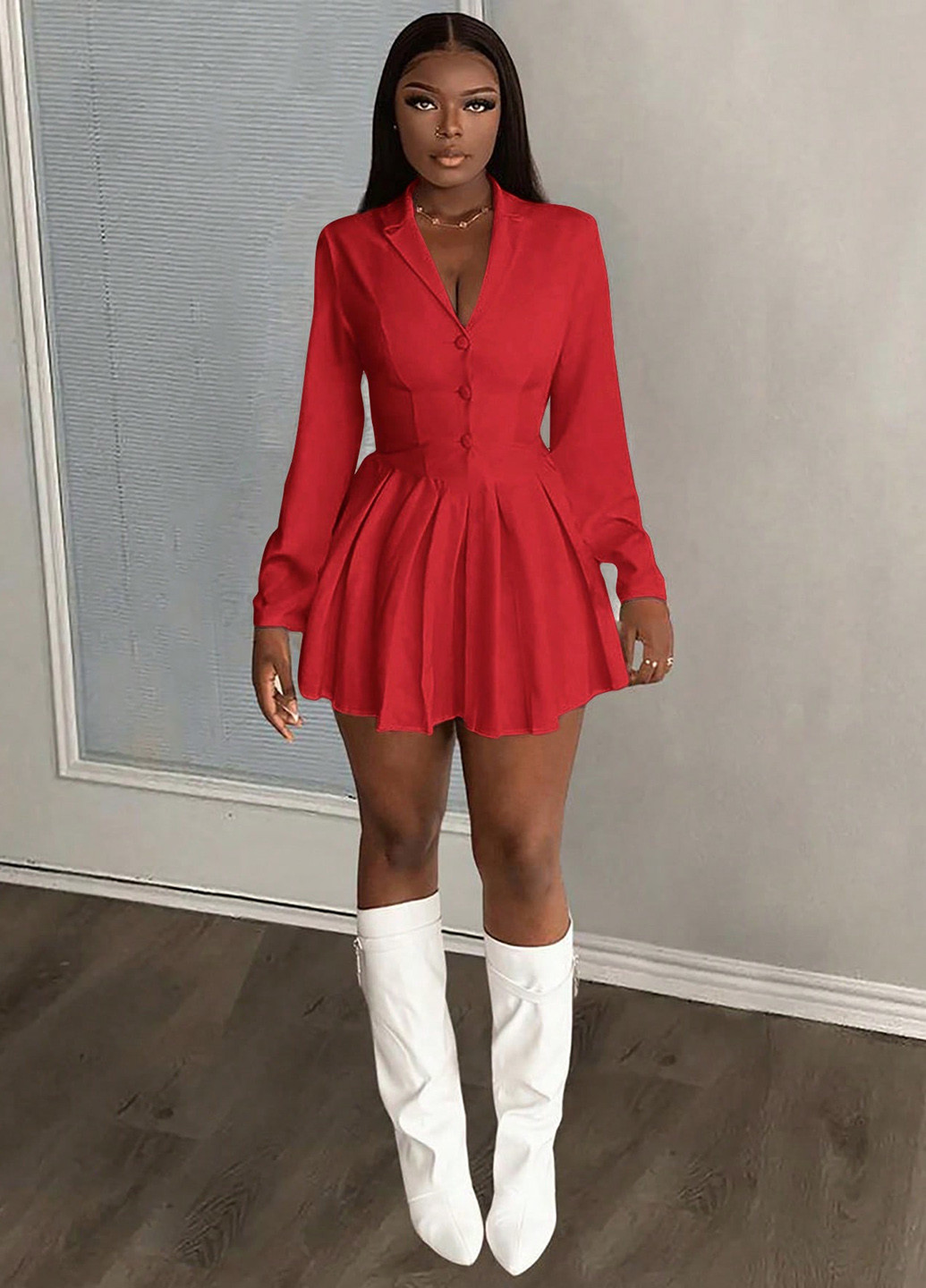 Темно-красное кэжуал платье клеш, платье-жакет SHEIN однотонное